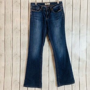 Womens L.E.I LEI Ashley Low Rise Boot Cut Medium Wash Slim Blue Jeans Size 5 Reg
